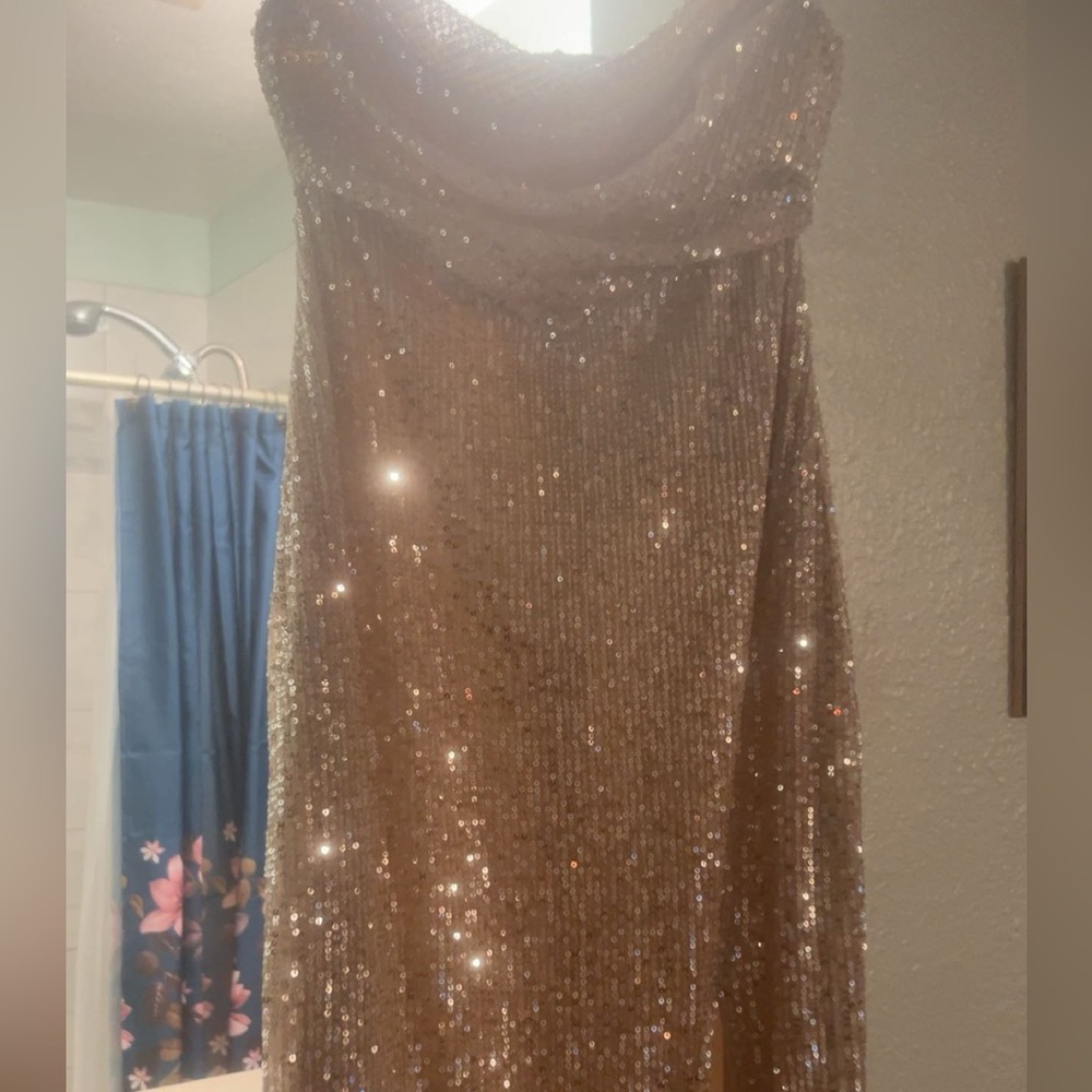 Elegant Sequin Gold- Beige Classy Dress.